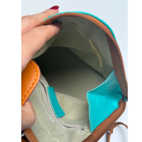 VERA PELLE Italian Genuine Leather Mini Backpack | Mint Green & Tan Brown | New - Picture 14 of 17